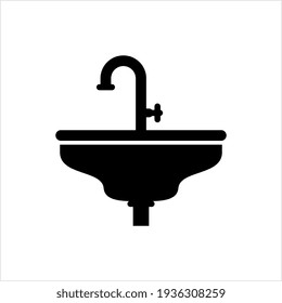 Kitchen Sink Icon, Kitchen Accessories With Water Tap Used For Washing Dishes, Preparing Food Vector Art Illustration