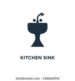 Kitchen sink icon. Black filled vector illustration. Kitchen sink symbol on white background. Can be used in web and mobile.