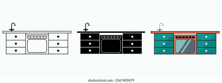 kitchen sink icon in different style vector illustration. two colored and black kitchen sink vector icons designed in filled, outline, line and stroke style can be used for web,