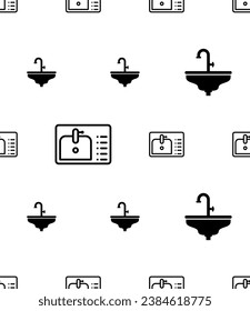 Kitchen Sink Icon Seamless Pattern, Kitchen Accessories With Water Tap Used For Washing Dishes, Preparing Food Vector Art Illustration