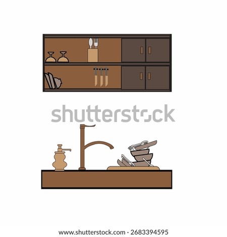 Kitchen sink icon set, bathroom accessories, home decoration