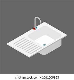 Kitchen sink isometry isolated. Kitchen utensils. Vector illustration
