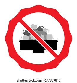 Kitchen sink with kitchenware, dishes, utensil, wash sponge, dish detergent outline illustration.