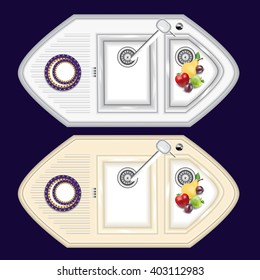 The kitchen sink is made of metal and stone. Kitchen sink with overhead attachment and extra bowl for washing fruits (colander).