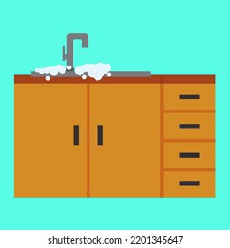 kitchen sink on blue background