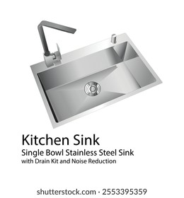 Kitchen Sink Single Bowl Stainless Steel Sink with Drain Kit Illustration Vol 01