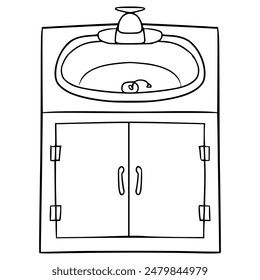 fregadero de cocina vista arriba-abajo ilustración dibujado a mano contorno Vector