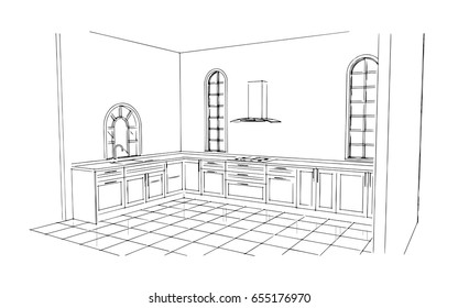kitchen sketch design black and white