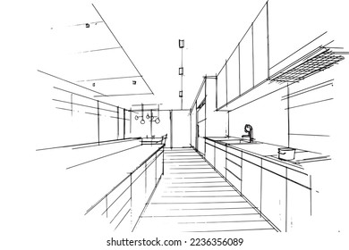 kitchen sketch drawing,Modern design,vector,2d illustration