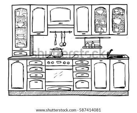 Kitchen sketch plan.  Hand made vector illustration.