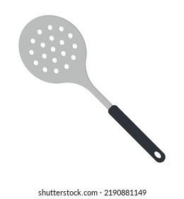 Kitchen skimmer flat icon for web. Simple skimmer sign flat vector design. Cute skimmer with black handle icon isolated on white. Cooking skimmer cartoon clipart. Kitchen utensil concept illustration