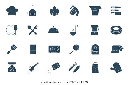 Kitchen solid icon set. Cooking, Kitchen Tools icons vector illustration
