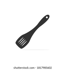 Kitchen spatula black icon. Black outline cooking symbol vector illustration isolated on white. Spatula silhouette kitchen equipment.