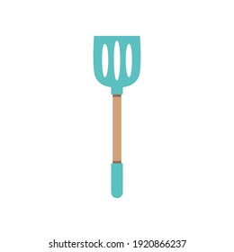 kitchen spatula in cartoon style isolated on white, turning spatula concept design, kitchen element and important item, long spatula made of silicon