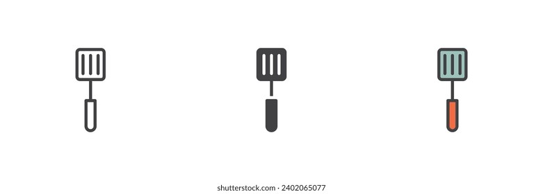 Kitchen spatula different style icon set. Line, glyph and filled outline colorful version, outline and filled vector sign. Symbol, logo illustration. Vector graphics