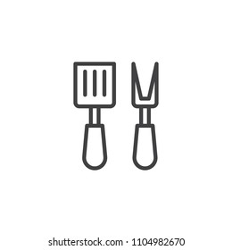 Kitchen spatula and fork outline icon. linear style sign for mobile concept and web design. Kitchen appliances simple line vector icon. Symbol, logo illustration. Pixel perfect vector graphics