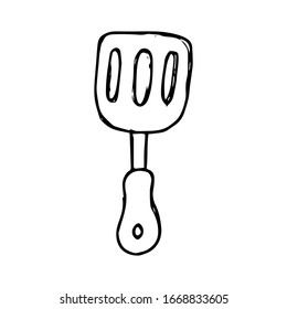 Kitchen spatula hand drawn doodle icon. Spatula - kitchen utensils vector sketch illustration for print, web,  isolated on white background.