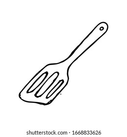 Icono de doodle dibujado a mano con espátula de cocina. Espátula - utensilios de cocina ilustración vectorial para impresión, web, aislado en fondo blanco.