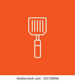 Kitchen spatula line icon for web, mobile and infographics. Vector white icon isolated on red background.
