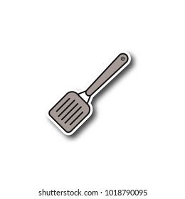 Kitchen spatula patch. Color sticker. Vector isolated illustration