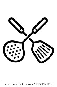 Kitchen Spatula And Slotted Spoon Flat Icon Isolated On White Background