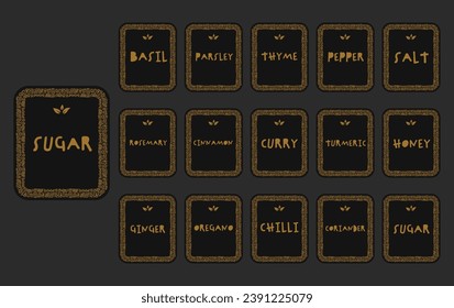 Kitchen spice jar or pantry label sticker collection with primitive tribe hand drawn pattern decoration