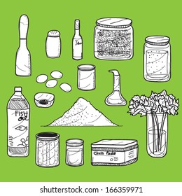 Kitchen, spicy and herbs Doodle background