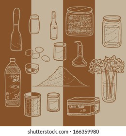 Kitchen, spicy and herbs Doodle wallpaper