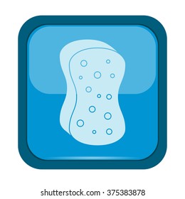 Kitchen sponge icon on a blue button, vector illustration