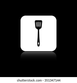 kitchen spoon - black vector icon on the white button