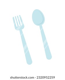 Kitchen spoon and fork sticker concept. Kitchen utensils for cooking. Cafe or restaurant equipment. Poster or banner. Cartoon flat vector illustration isolated on white background