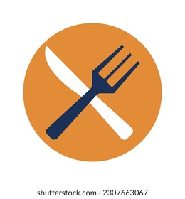 Kitchen spoon and knife with brown circle vector icon illustration