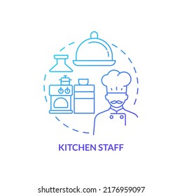 Kitchen staff blue gradient concept icon. Restaurant personnel duty abstract idea thin line illustration. Skilled chefs and cooks. Career option. Isolated outline drawing. Myriad Pro-Bold font used