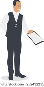 Personaje del personal de cocina con diseño de expresión de sonrisa. Ilustración vectorial plana