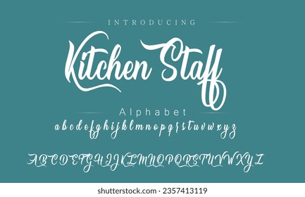 Kitchen Staff Font. Alphabet. Script. Typeface. Label .Vintage typeface. For labels and different type designs