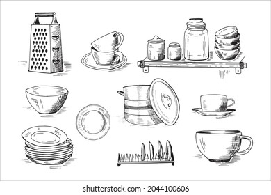 Kitchen staff. Hand drawn illustrations. Set of vector sketches.