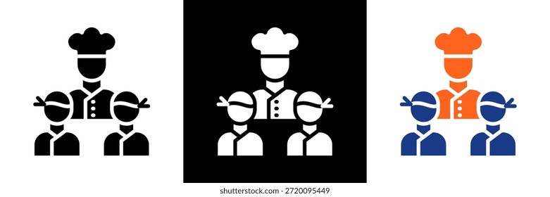 Conjunto de iconos de personal de cocina Ilustración vectorial de glifo