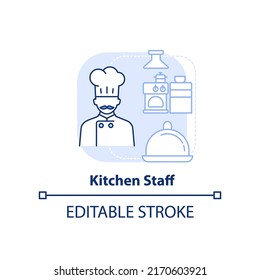 Kitchen staff light blue concept icon. Restaurant personnel duty abstract idea thin line illustration. Skilled chefs. Isolated outline drawing. Editable stroke. Arial, Myriad Pro-Bold fonts used