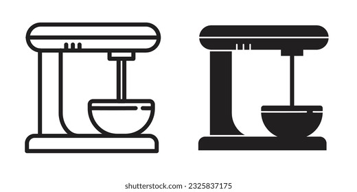 kitchen stand mixer with bowl vector icon set. cake mixer thin line symbol in filled and outlined style.