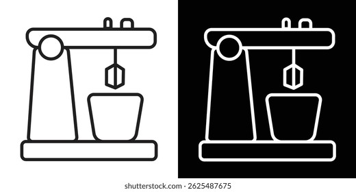 Soporte de cocina Vector icono mezclador en blanco y negro. Diseño de línea simple del aparato de hornear utilizado para mezclar la masa, la masa y los ingredientes.