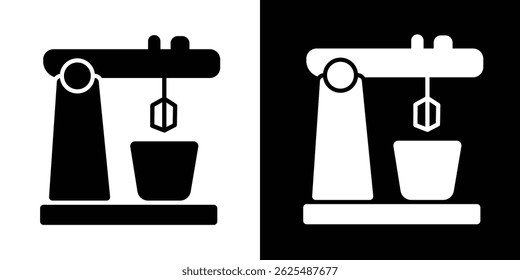 Soporte de cocina Vector icono mezclador en blanco y negro. Diseño de línea simple del aparato de hornear utilizado para mezclar la masa, la masa y los ingredientes.
