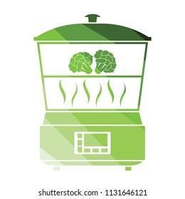 Kitchen steam cooker icon. Flat color design. Vector illustration.