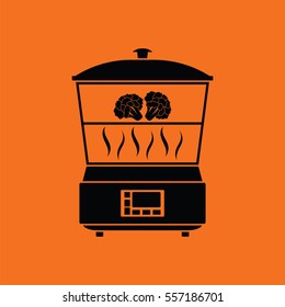Kitchen steam cooker icon. Orange background with black. Vector illustration.