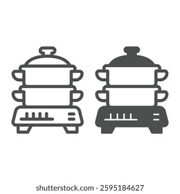 Kitchen steamer, two sections pan line and solid icon, culinary cooking concept. Vector graphics. Electric steamer for hot dishes sign on white background, outline style icon for mobile or web design