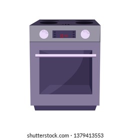 Kitchen stove cartoon illustration. Modern cooker with oven. Home appliance concept. Vector illustration can be used for topics like housekeeping, kitchen, cooking