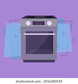 Kitchen stove cartoon illustration. Modern cooker with oven. Home appliance concept. Vector illustration can be used for topics like housekeeping, kitchen, cooking