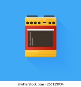 Kitchen stove cooker illustration in flat style with long shadow. Scalable vector eps illustration. 