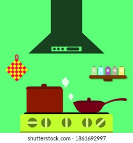 Kitchen and stove for cooking, for design, vector illustration