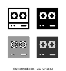 A kitchen stove or cooktop icon set, versatile for representing cooking, heating, kitchen appliances, and meal preparation.