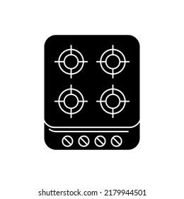 ícono de cocina en glifo plano negro, estilo relleno aislado en fondo blanco